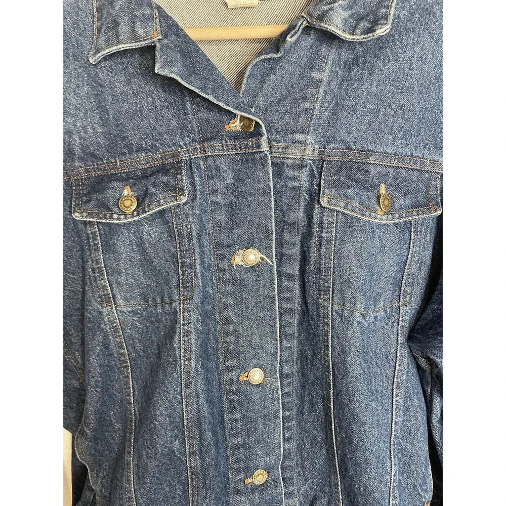 Vintage Hovis Heartland Jeans Denim Trench Coat Duster Women Medium Blue Buttons - Picture 3 of 9